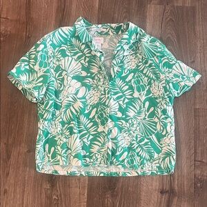 Nicole Miller Green Floral Button Down Shirt